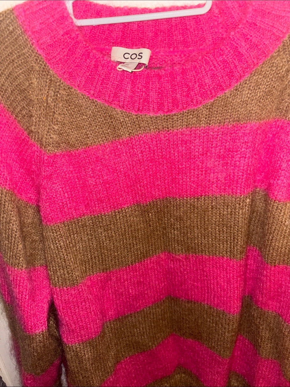 COS Women's Hot Pink and Brown Striped Knit Sweater Size L - Picture 3 of 3